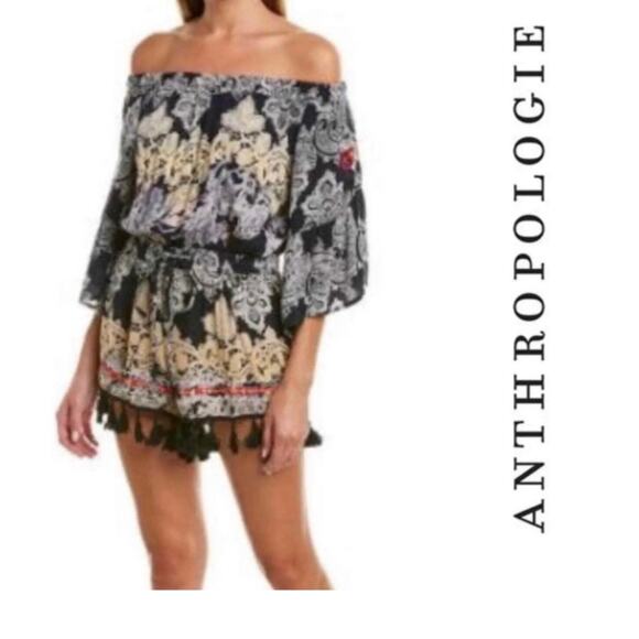 Anthropologie Raga Tassel Off The Shoulder Bohemian Romper Size XS 100% Viscose - Picture 1 of 11